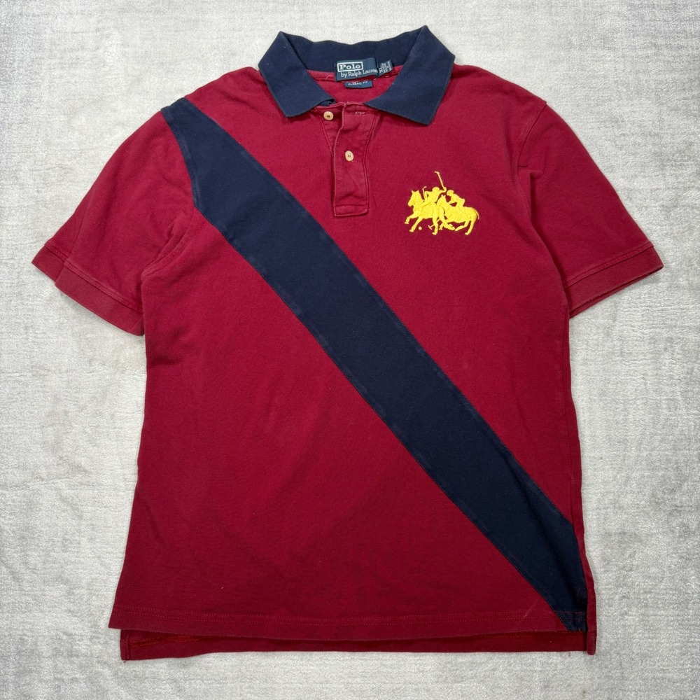 Polo Ralph Lauren Shirt Mens XL Burgundy Navy Sash Big Pony Stampede Classic Fit